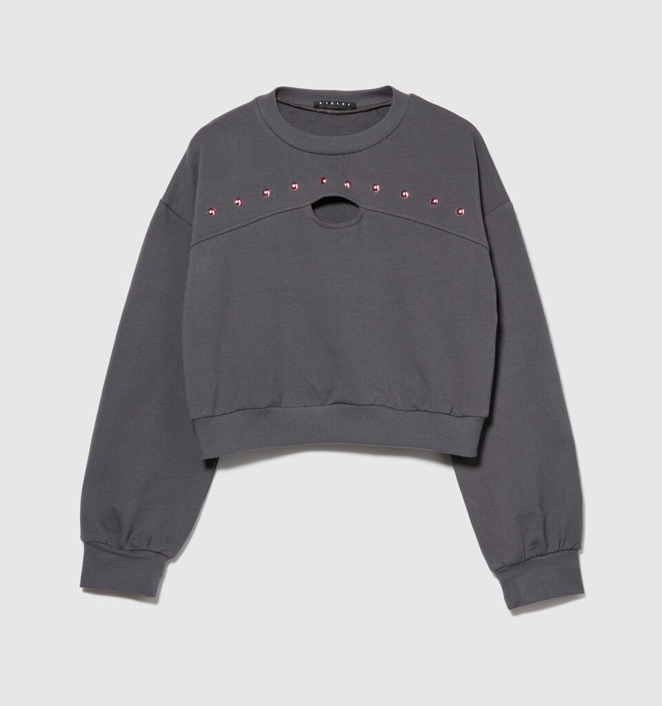 Cropped sweatshirt with studs - girls' knitwear - Dark Gray | Sisley Young image number 1